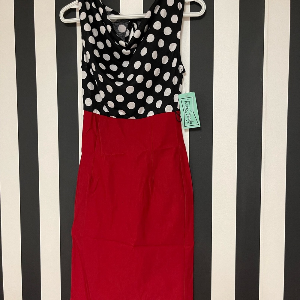 RockSteady Red and Black Sheath Midi Dress Cowl Neck Sleeveless